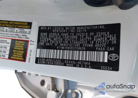 2014 Toyota Avalon Xle из США, поврежденный, VIN 4T1BK1EB2EU128626